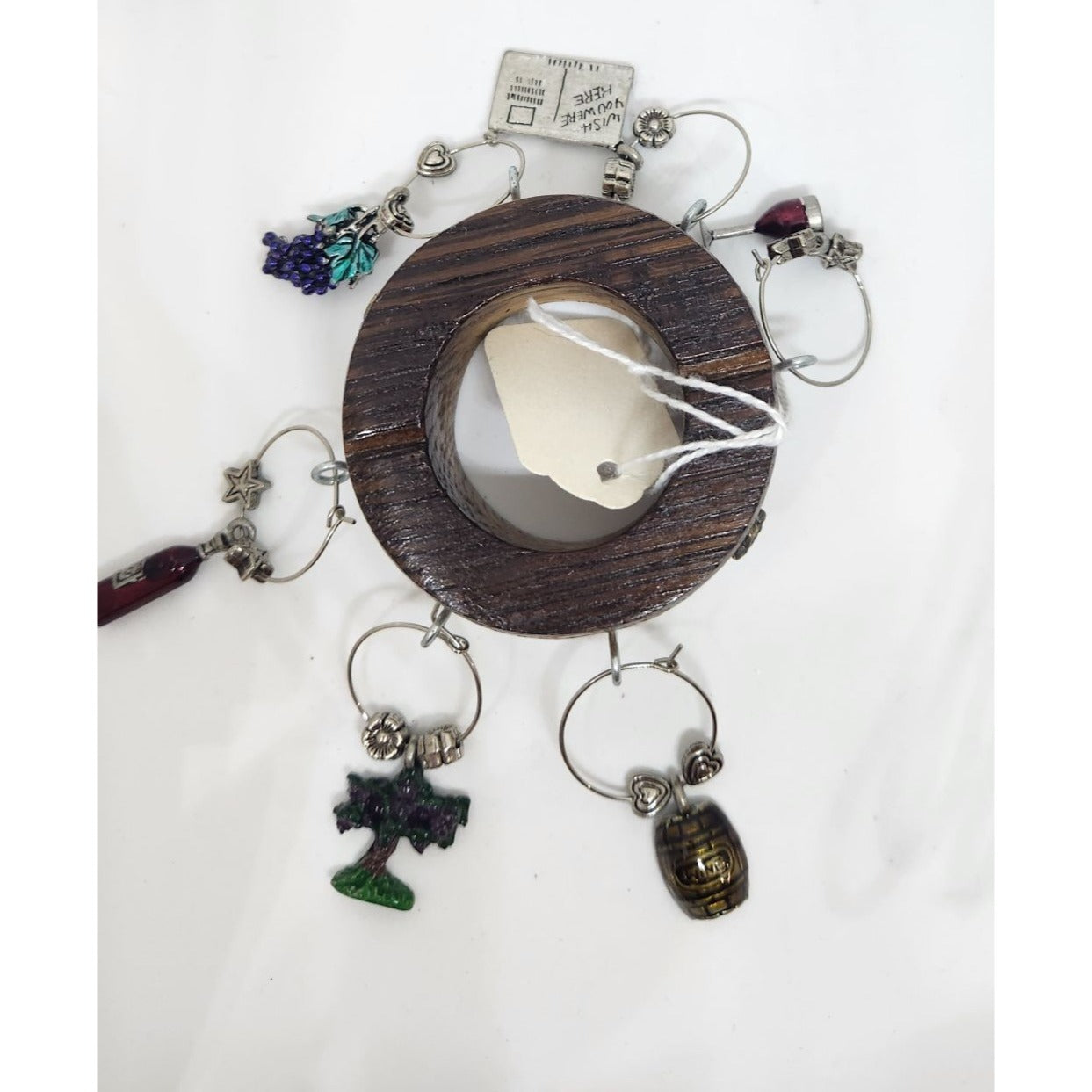 Wine Bottle Charm Set  6 Gold Color Painted Metal Charm Glass Bead on Wine Stave