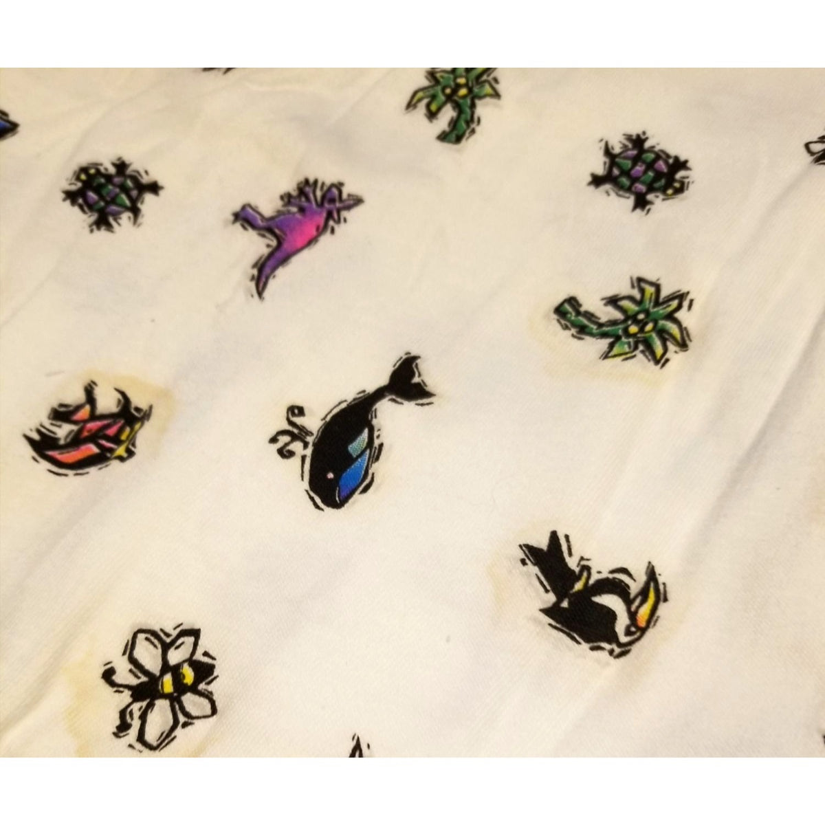 Material White Flannel Fish Turtles Gecko Whale Palm Tree  44" x 36"   1 Yrd  Butterfly Tucan Kangaroo