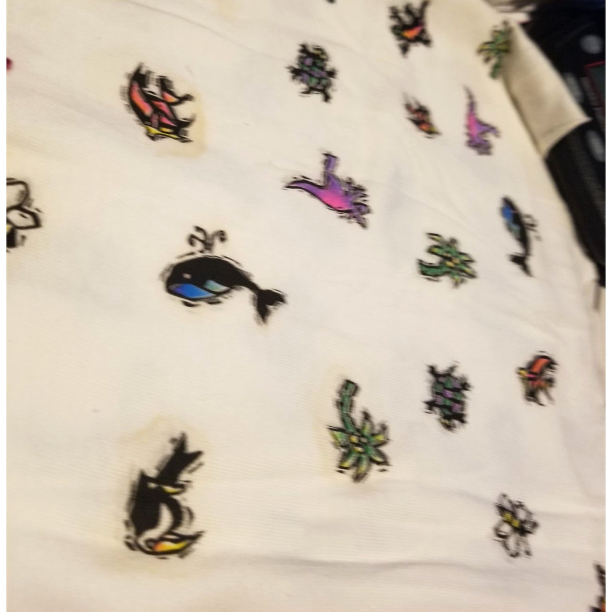 Material White Flannel Fish Turtles Gecko Whale Palm Tree  44" x 36"   1 Yrd  Butterfly Tucan Kangaroo