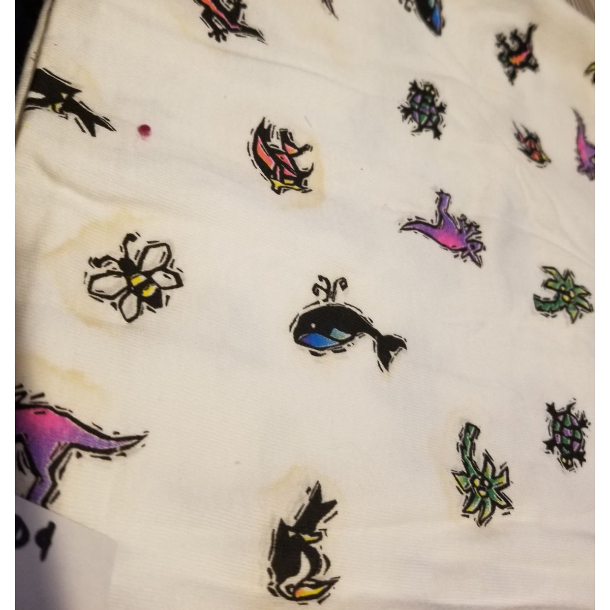Material White Flannel Fish Turtles Gecko Whale Palm Tree  44" x 36"   1 Yrd  Butterfly Tucan Kangaroo