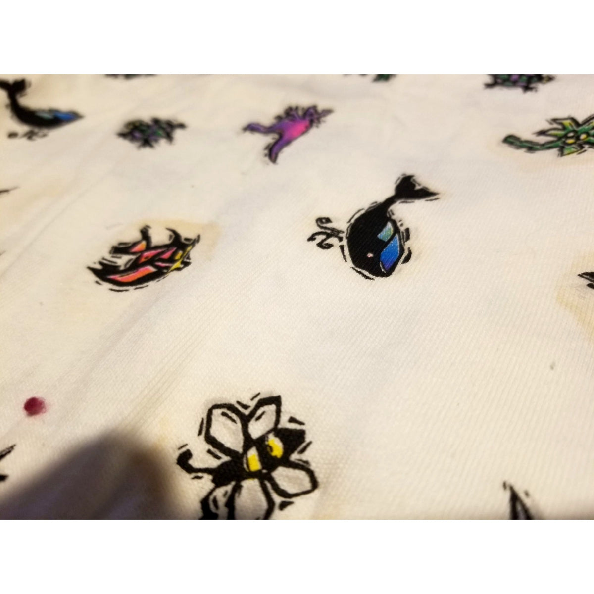 Material White Flannel Fish Turtles Gecko Whale Palm Tree  44" x 36"   1 Yrd  Butterfly Tucan Kangaroo