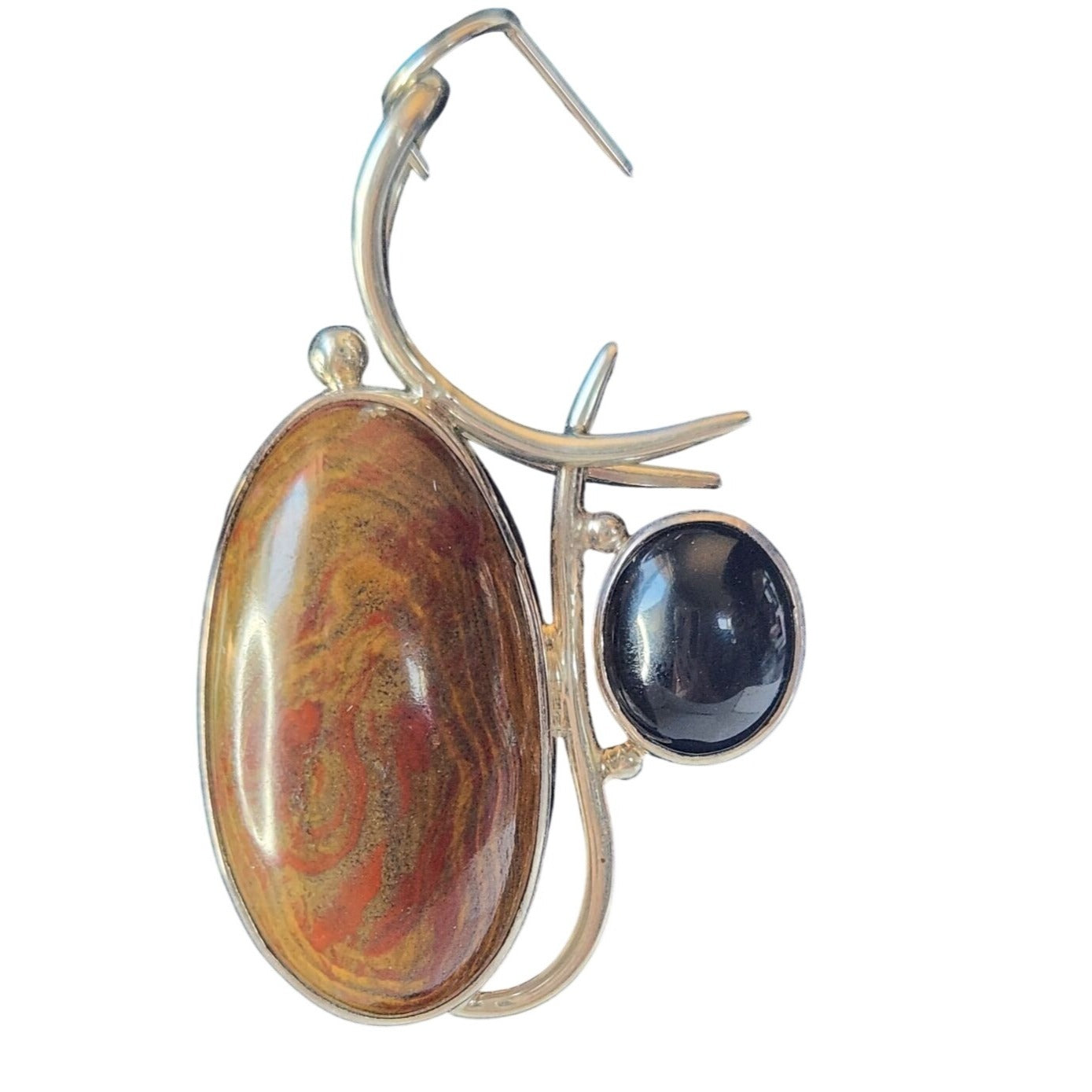 Pendant Jasper & Onyx 13.5 gr 15mm loop 925 Silver  50mm x 30mm