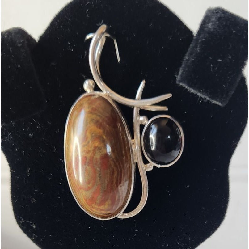 Pendant Jasper & Onyx 13.5 gr 15mm loop 925 Silver  50mm x 30mm