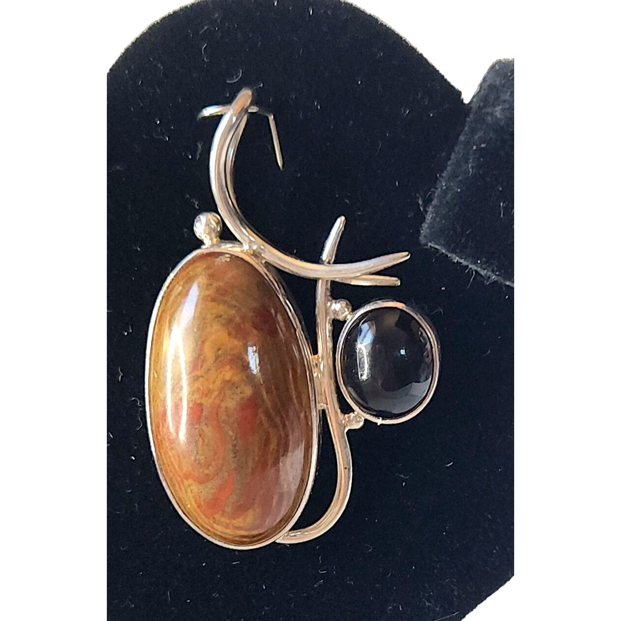 Pendant Jasper & Onyx 13.5 gr 15mm loop 925 Silver  50mm x 30mm