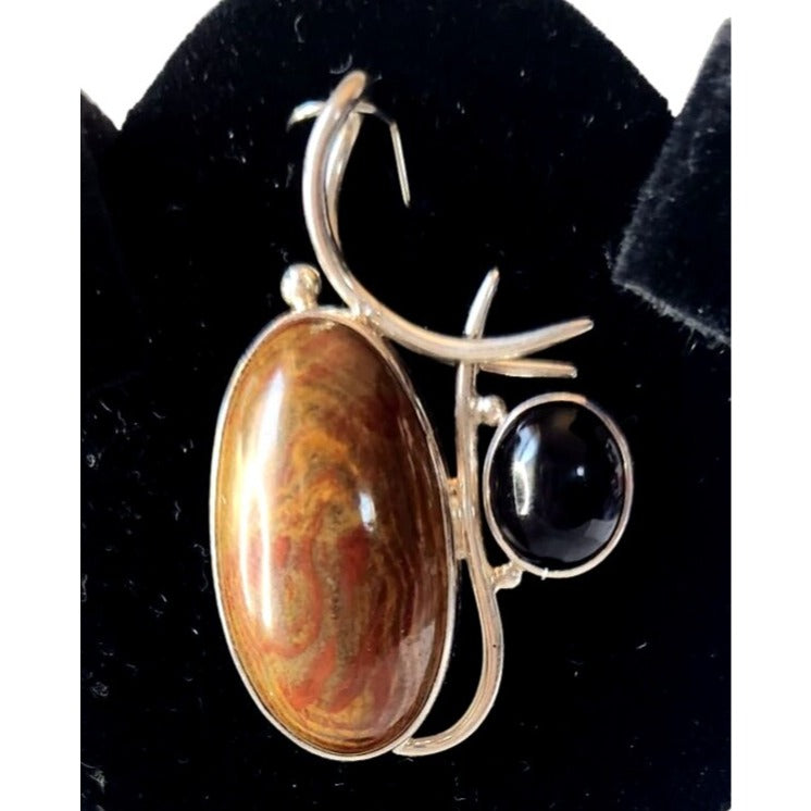 Pendant Jasper & Onyx 13.5 gr 15mm loop 925 Silver  50mm x 30mm