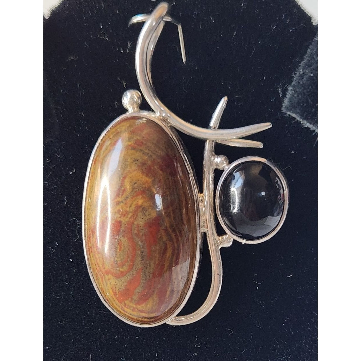 Pendant Jasper & Onyx 13.5 gr 15mm loop 925 Silver  50mm x 30mm