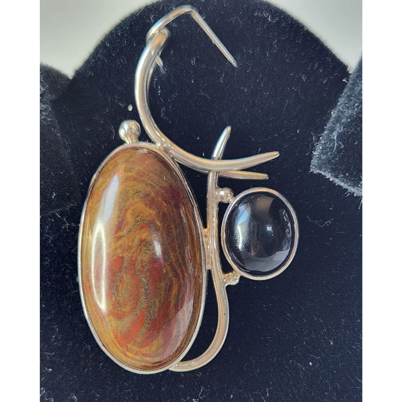 Pendant Jasper & Onyx 13.5 gr 15mm loop 925 Silver  50mm x 30mm