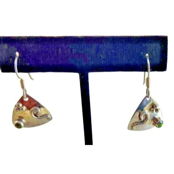 Earrings Jewelry Peridot Triangle 925 Silver Weight 3.8 Gr Handmade