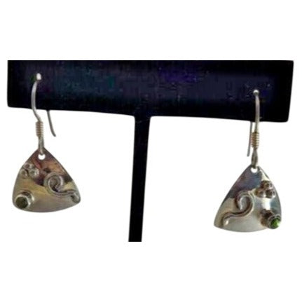 Earrings Jewelry Peridot Triangle 925 Silver Weight 3.8 Gr Handmade