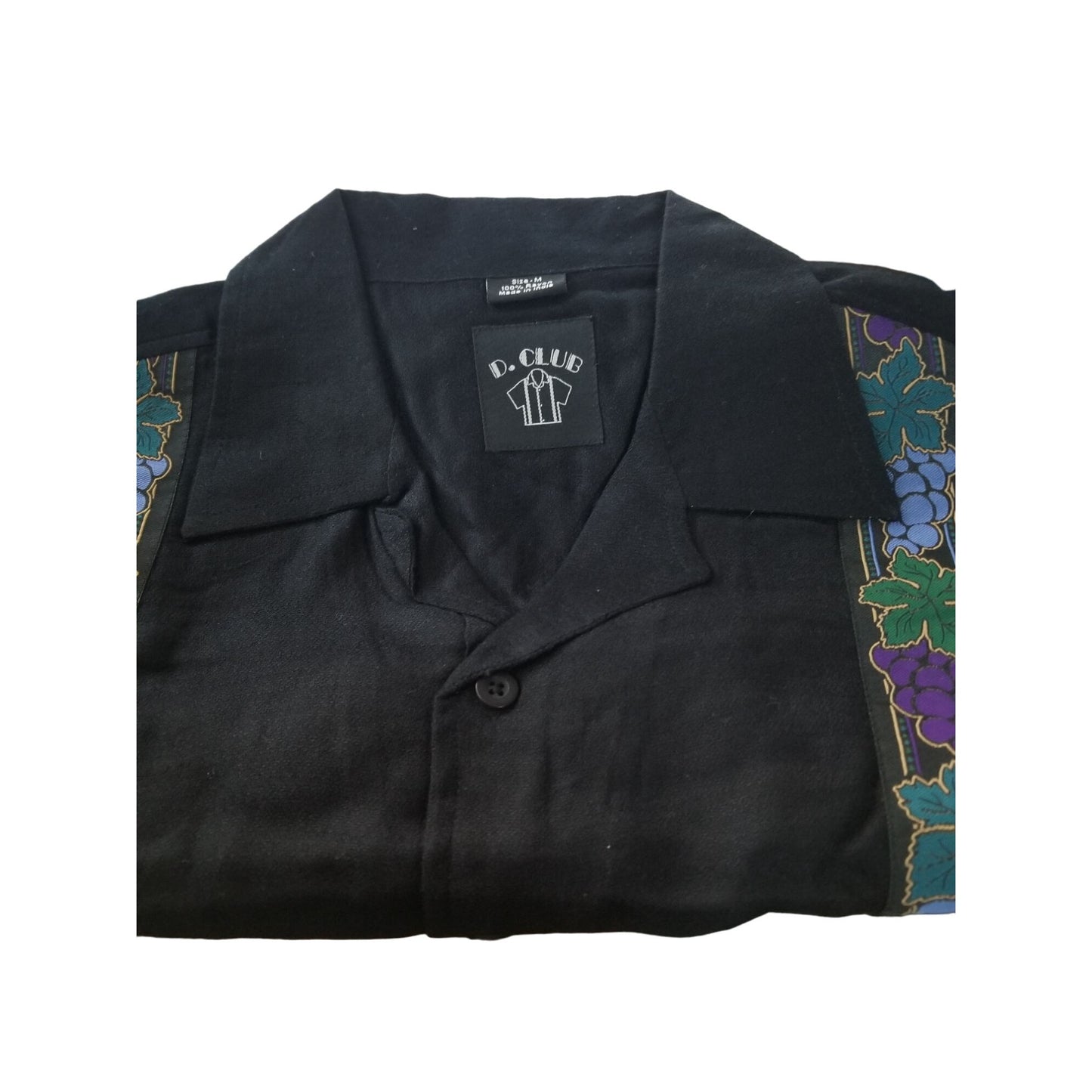 D. Club Original Shirt Men Medium Wine  Grapes Decor Sides Short Sleeve Button-Up  Shirt 100% Rayon