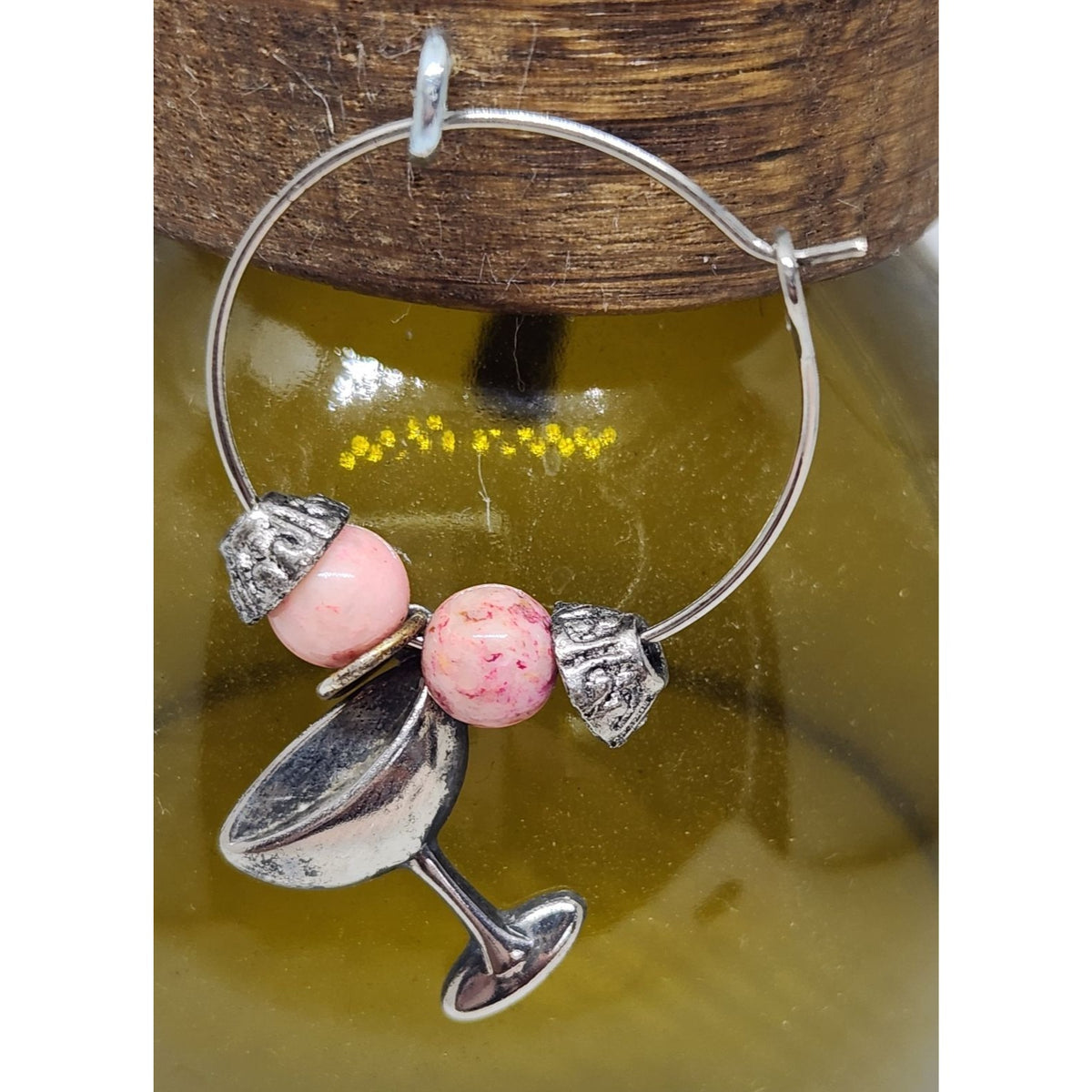 Wine  Glass Charms Wine Glass Markers Set of 4 Beads and Charms on Wine Barrel Stave Circle