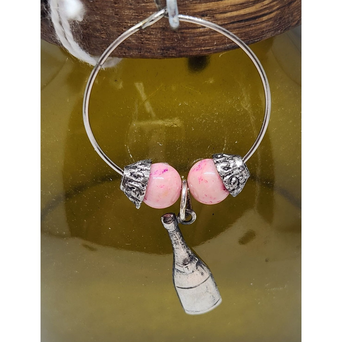 Wine  Glass Charms Wine Glass Markers Set of 4 Beads and Charms on Wine Barrel Stave Circle