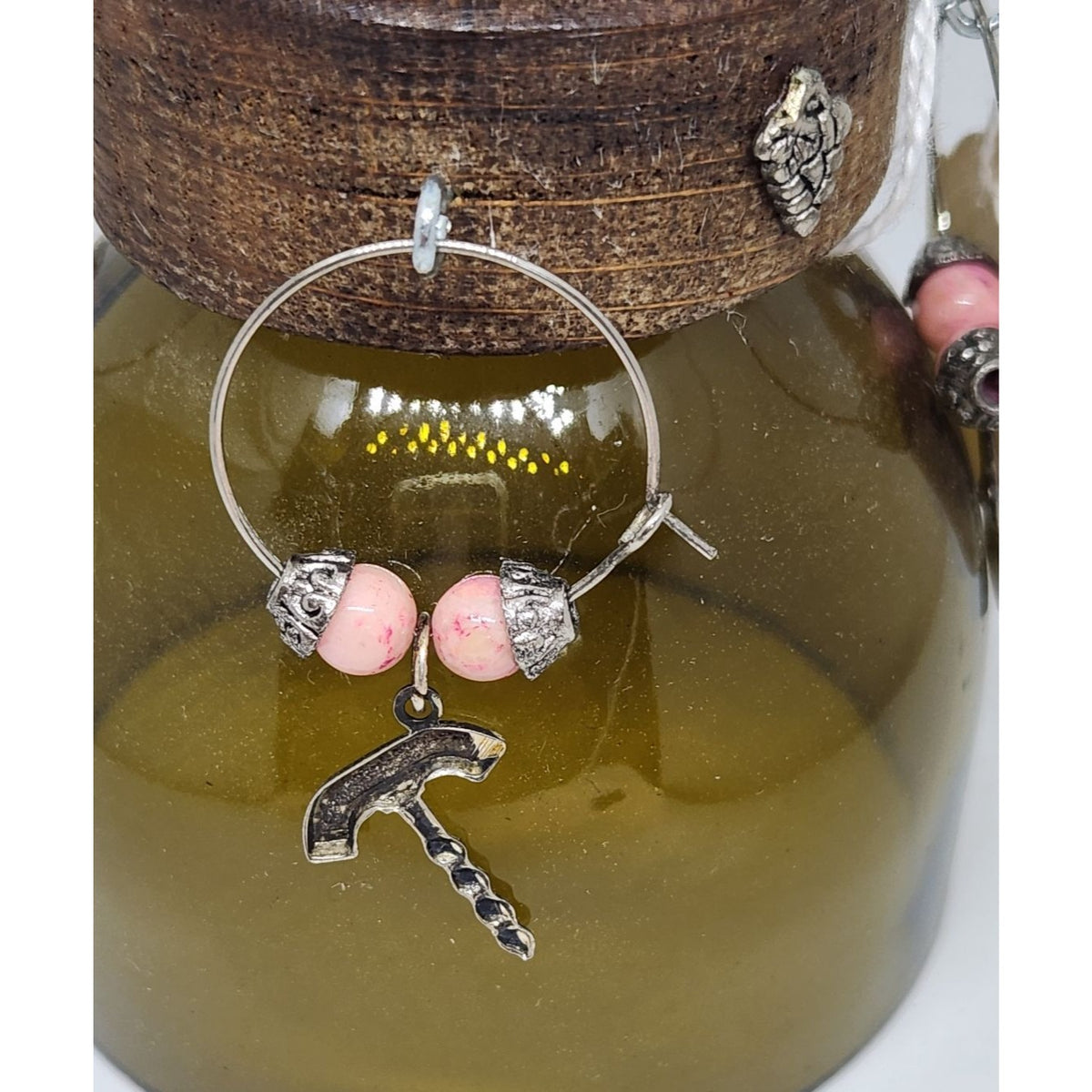 Wine  Glass Charms Wine Glass Markers Set of 4 Beads and Charms on Wine Barrel Stave Circle