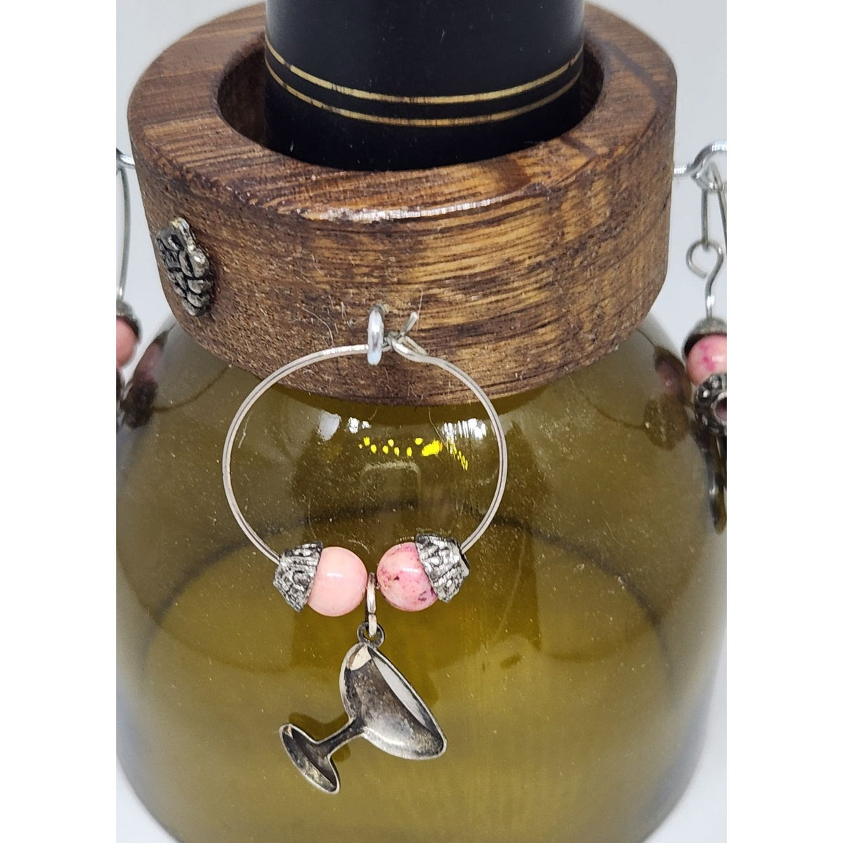 Wine  Glass Charms Wine Glass Markers Set of 4 Beads and Charms on Wine Barrel Stave Circle