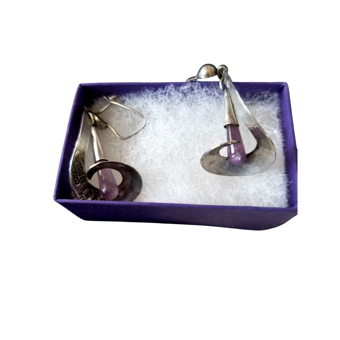 Earrings Silver Loops Crystal Purple 40 x 20 mm  6.5 gr Hooks