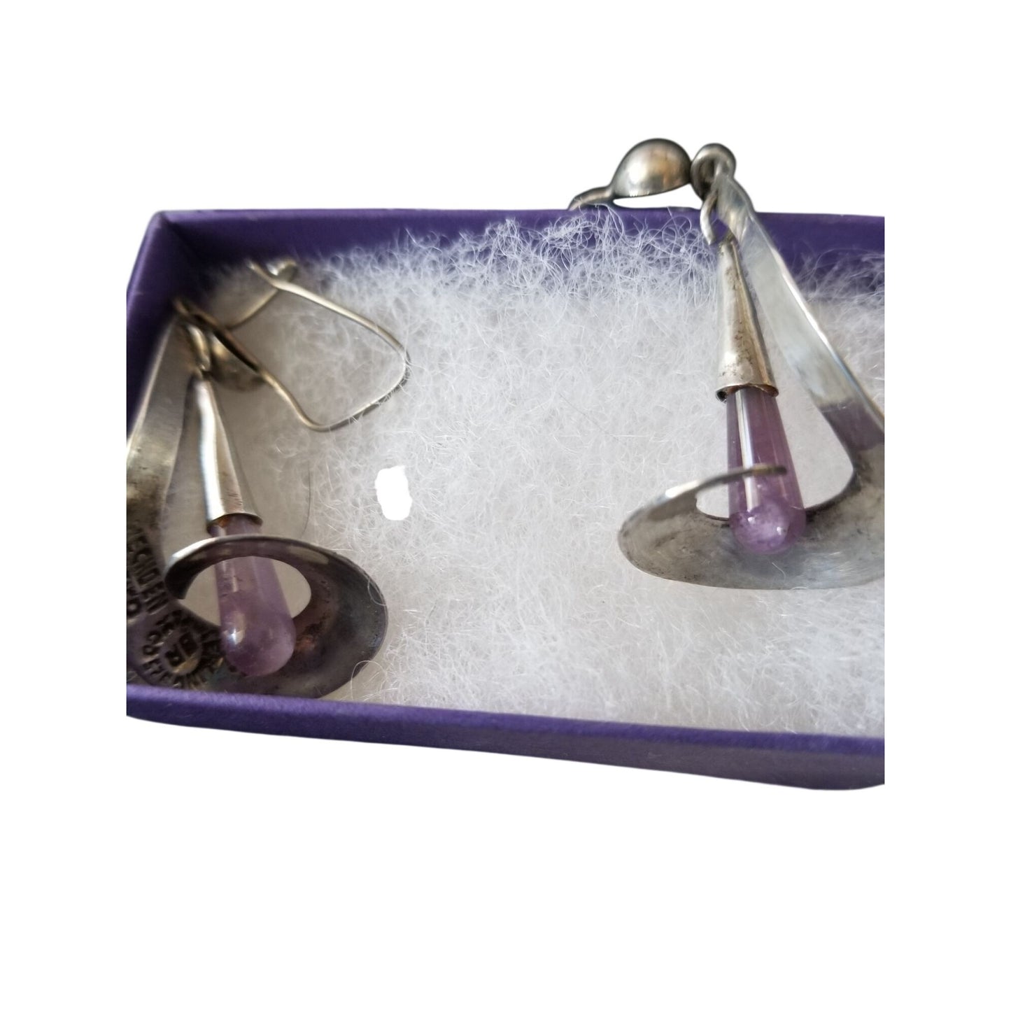 Earrings Silver Loops Crystal Purple 40 x 20 mm  6.5 gr Hooks