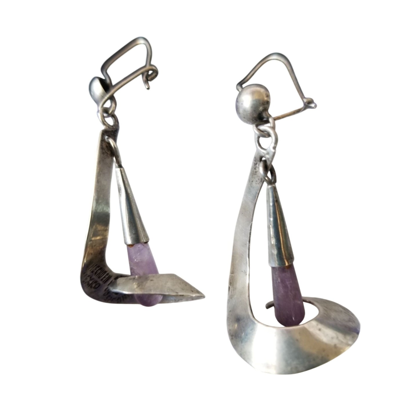 Earrings Silver Loops Crystal Purple 40 x 20 mm  6.5 gr Hooks