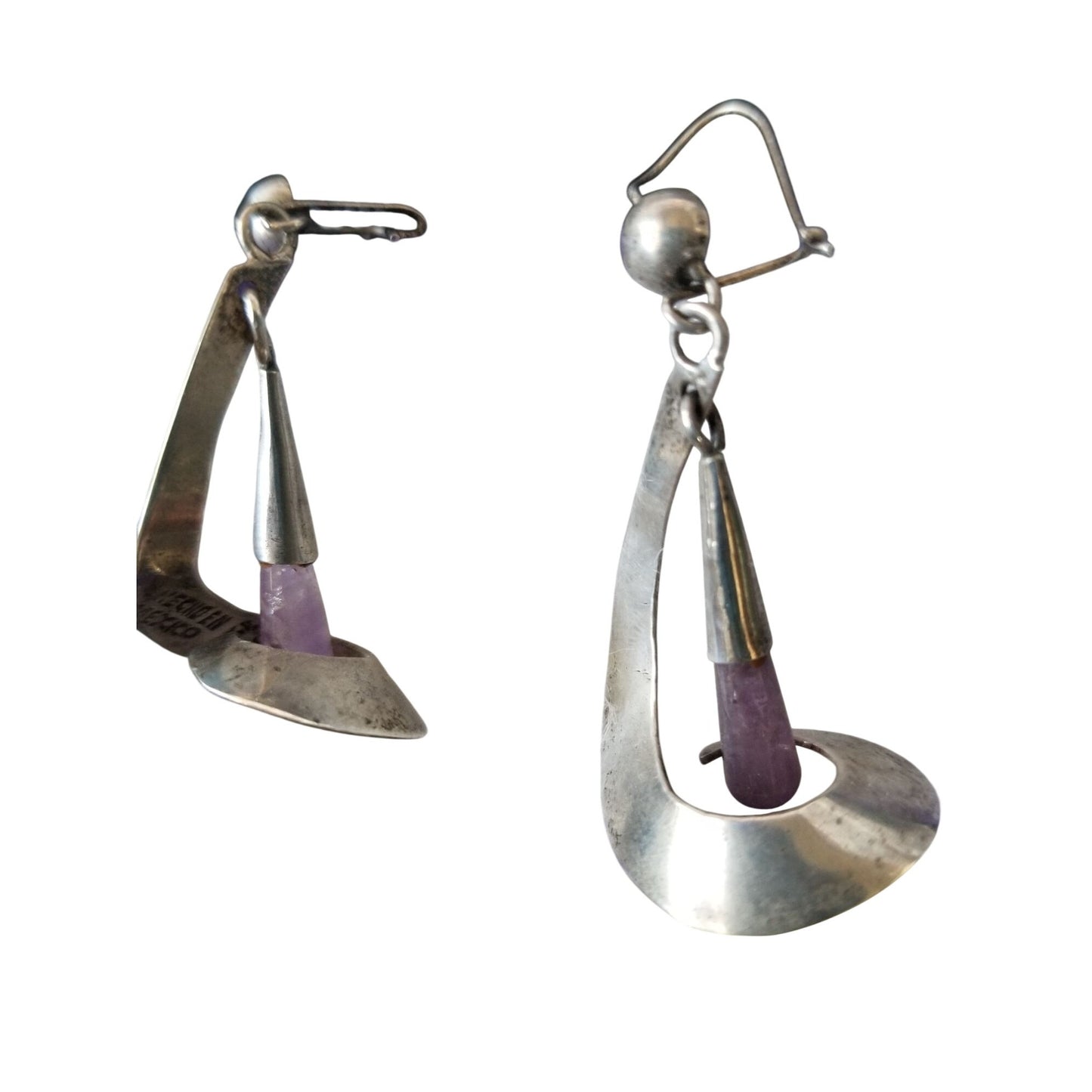 Earrings Silver Loops Crystal Purple 40 x 20 mm  6.5 gr Hooks