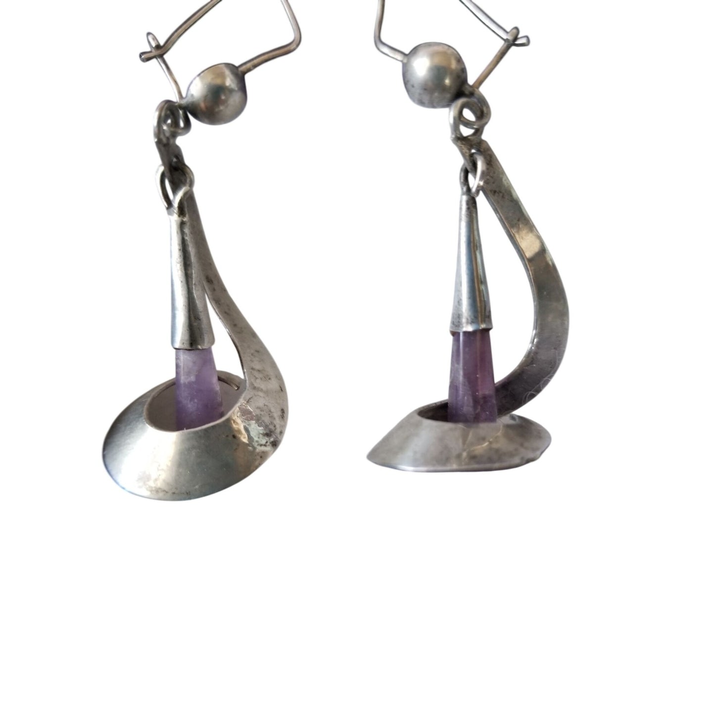 Earrings Silver Loops Crystal Purple 40 x 20 mm  6.5 gr Hooks