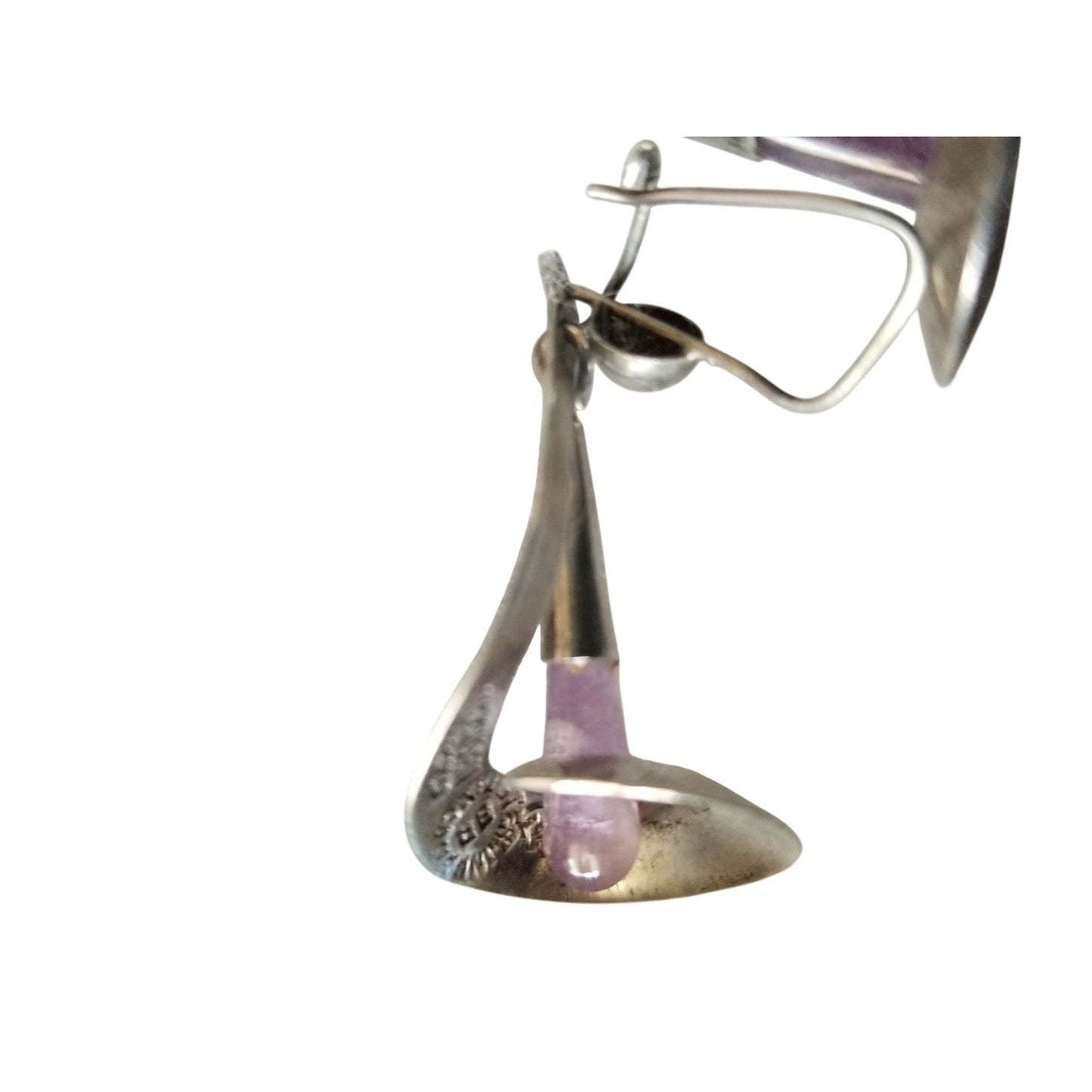 Earrings Silver Loops Crystal Purple 40 x 20 mm  6.5 gr Hooks