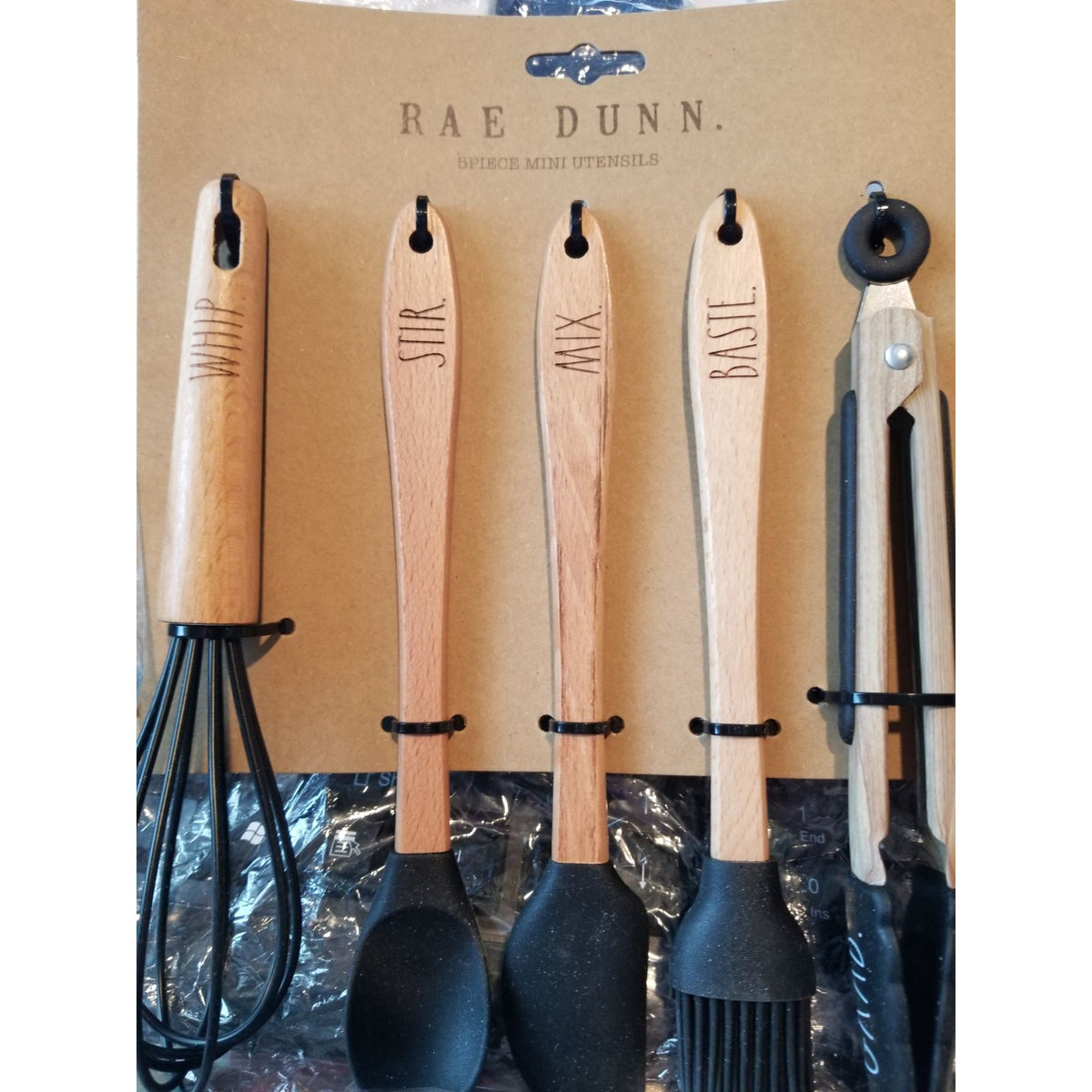 Kitchen Mini Utensils Rae Dunn 5 Piece Set  Whip, Mix, Flip, Flip, Grab Black Kid Size 8: Tall