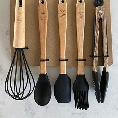 Kitchen Mini Utensils Rae Dunn 5 Piece Set  Whip, Mix, Flip, Flip, Grab Black Kid Size 8: Tall