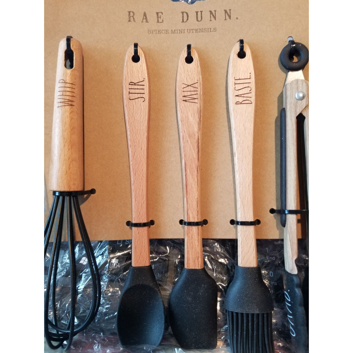 Kitchen Mini Utensils Rae Dunn 5 Piece Set  Whip, Mix, Flip, Flip, Grab Black Kid Size 8: Tall