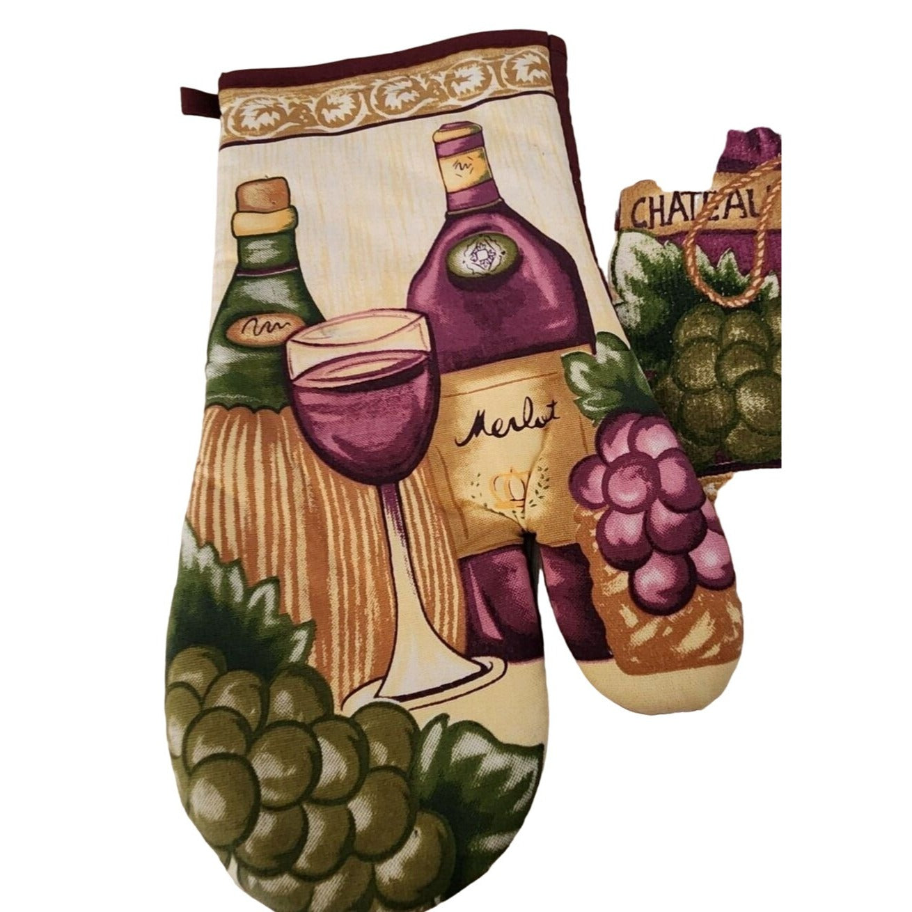 Kitchen Towel 5 Piece Set Merlot 2   2 Towels  2 Pot Holders, 1 Oven Mitt 100% Cotton