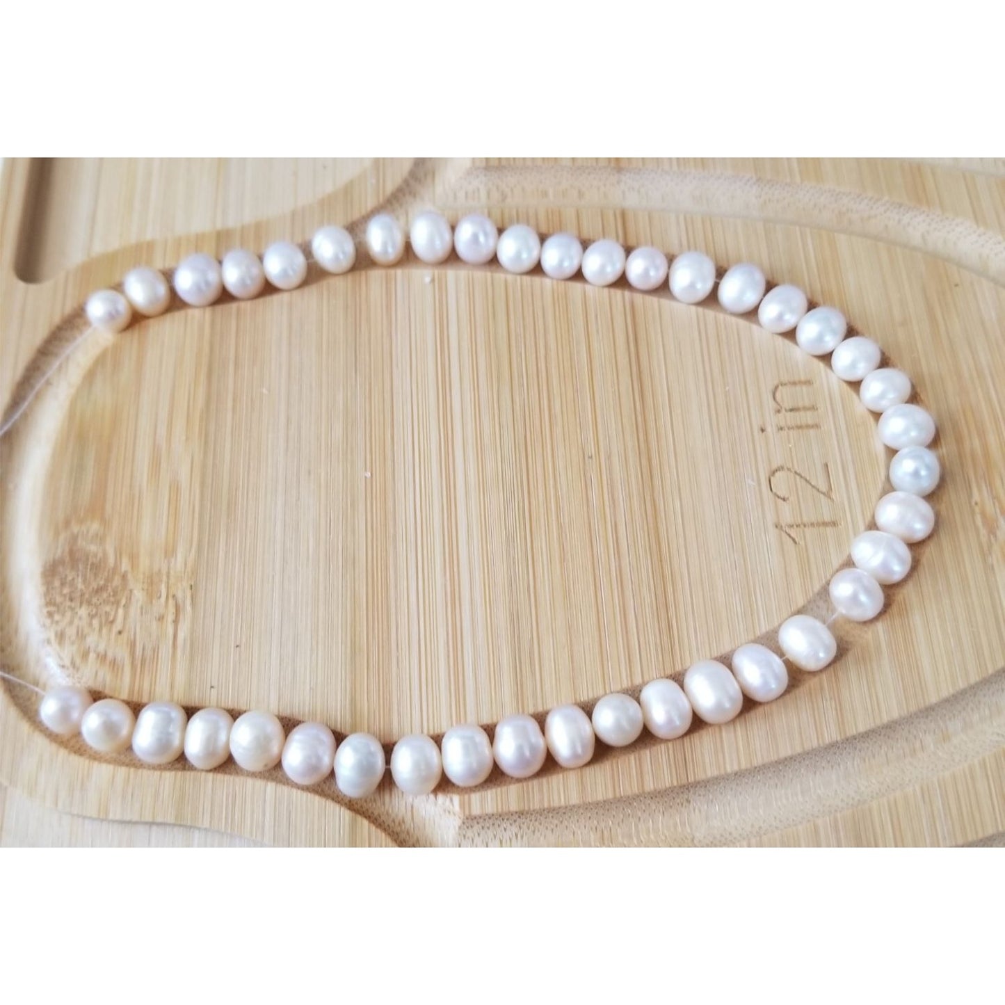 Loose Pearl White Flat Bottom Bag  Q 2 half  Round  8 mm  Bin Pearl  50 Pcs 109 ct   21.8  gr  15"  1/4 Bottom  Drilled  Freshwater Real