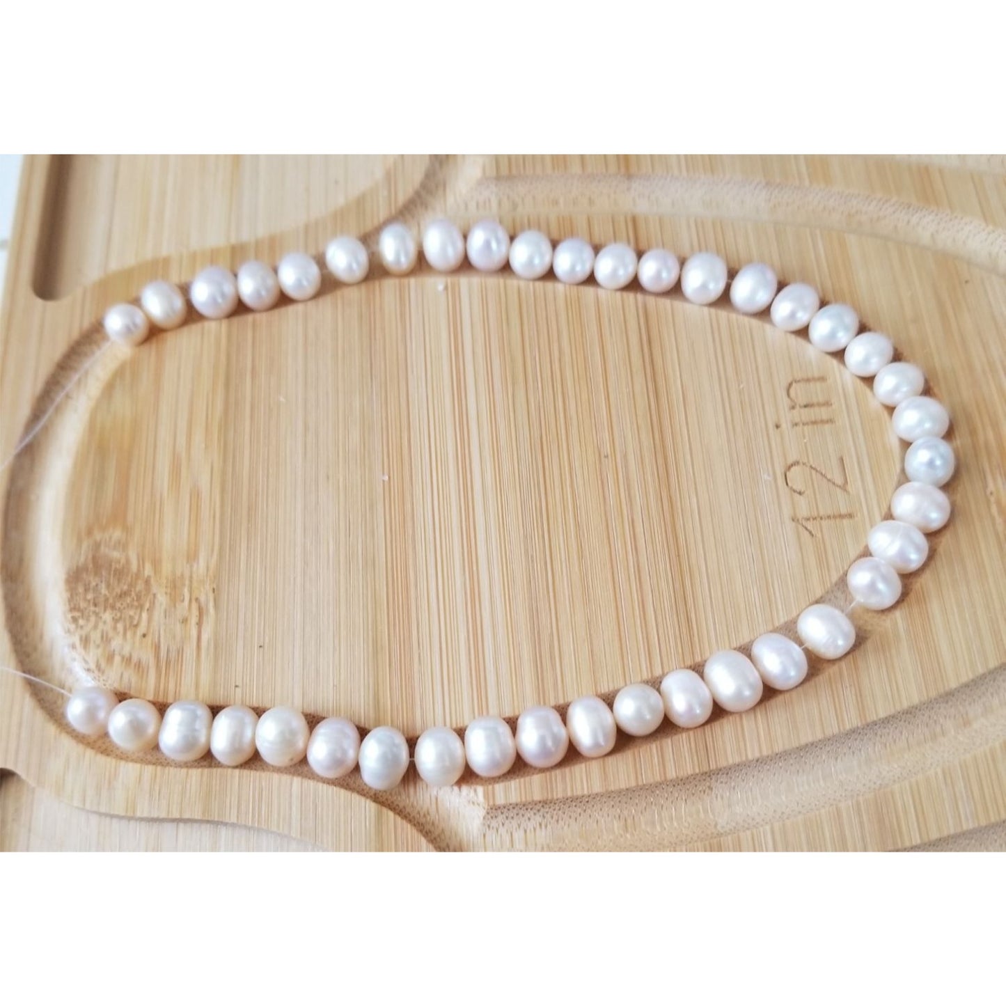 Loose Pearl White Flat Bottom Bag  Q 2 half  Round  8 mm  Bin Pearl  50 Pcs 109 ct   21.8  gr  15"  1/4 Bottom  Drilled  Freshwater Real