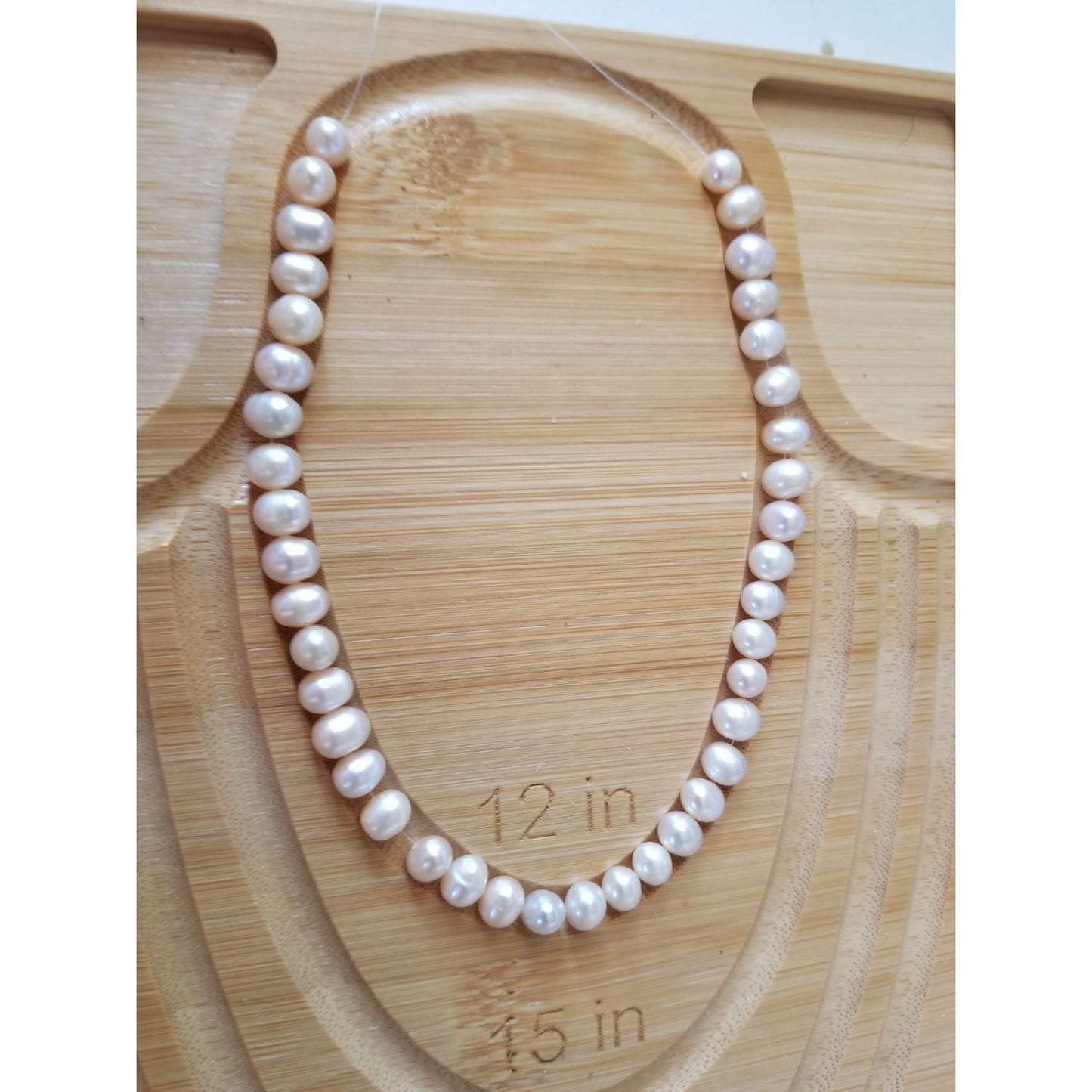 Loose Pearl White Flat Bottom Bag  Q 2 half  Round  8 mm  Bin Pearl  50 Pcs 109 ct   21.8  gr  15"  1/4 Bottom  Drilled  Freshwater Real