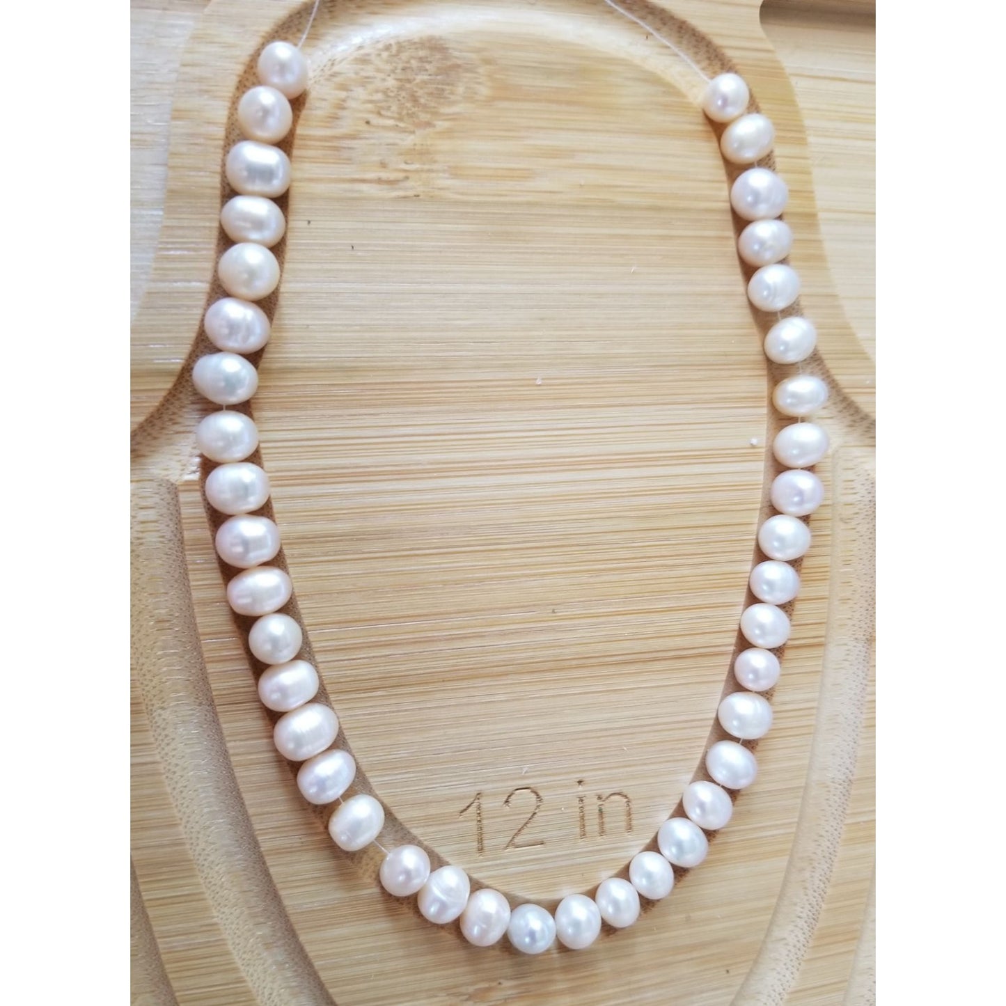 Loose Pearl White Flat Bottom Bag  Q 2 half  Round  8 mm  Bin Pearl  50 Pcs 109 ct   21.8  gr  15"  1/4 Bottom  Drilled  Freshwater Real