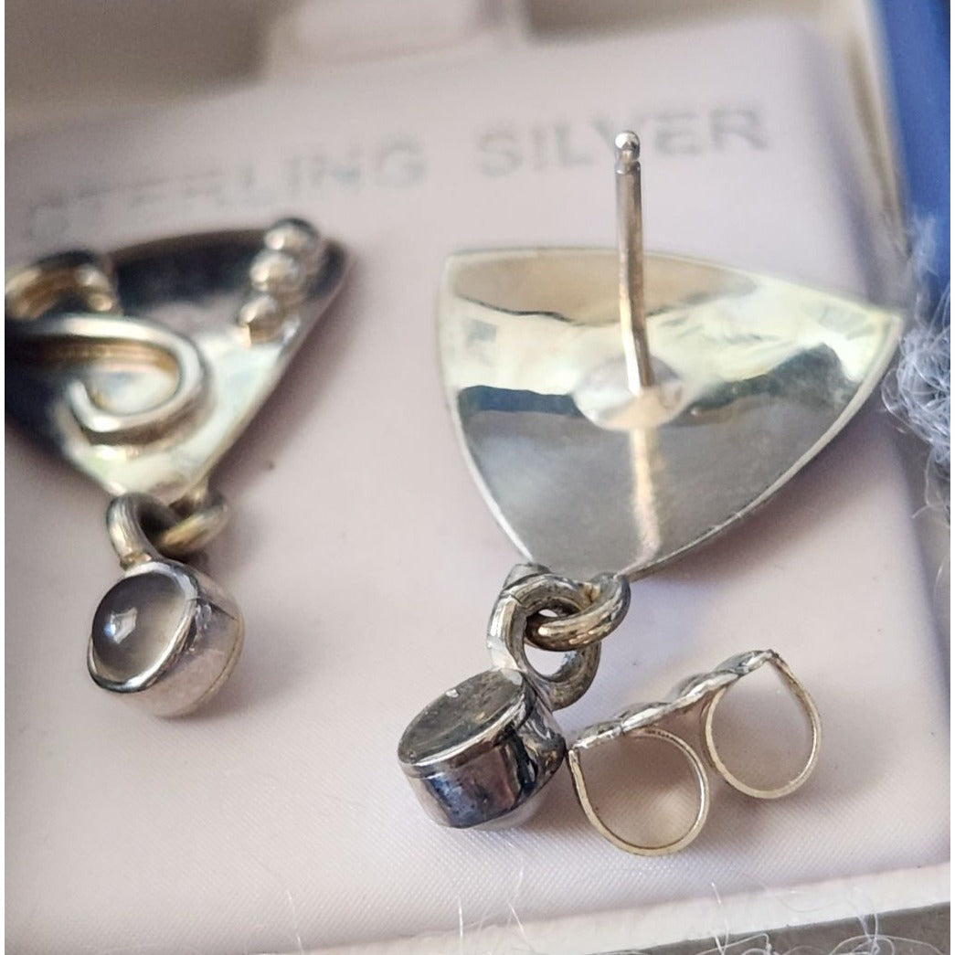 Earrings MoonStone Post Silver Triangle Drop 4.3 gr  Jerry & Fran Harr Handmade