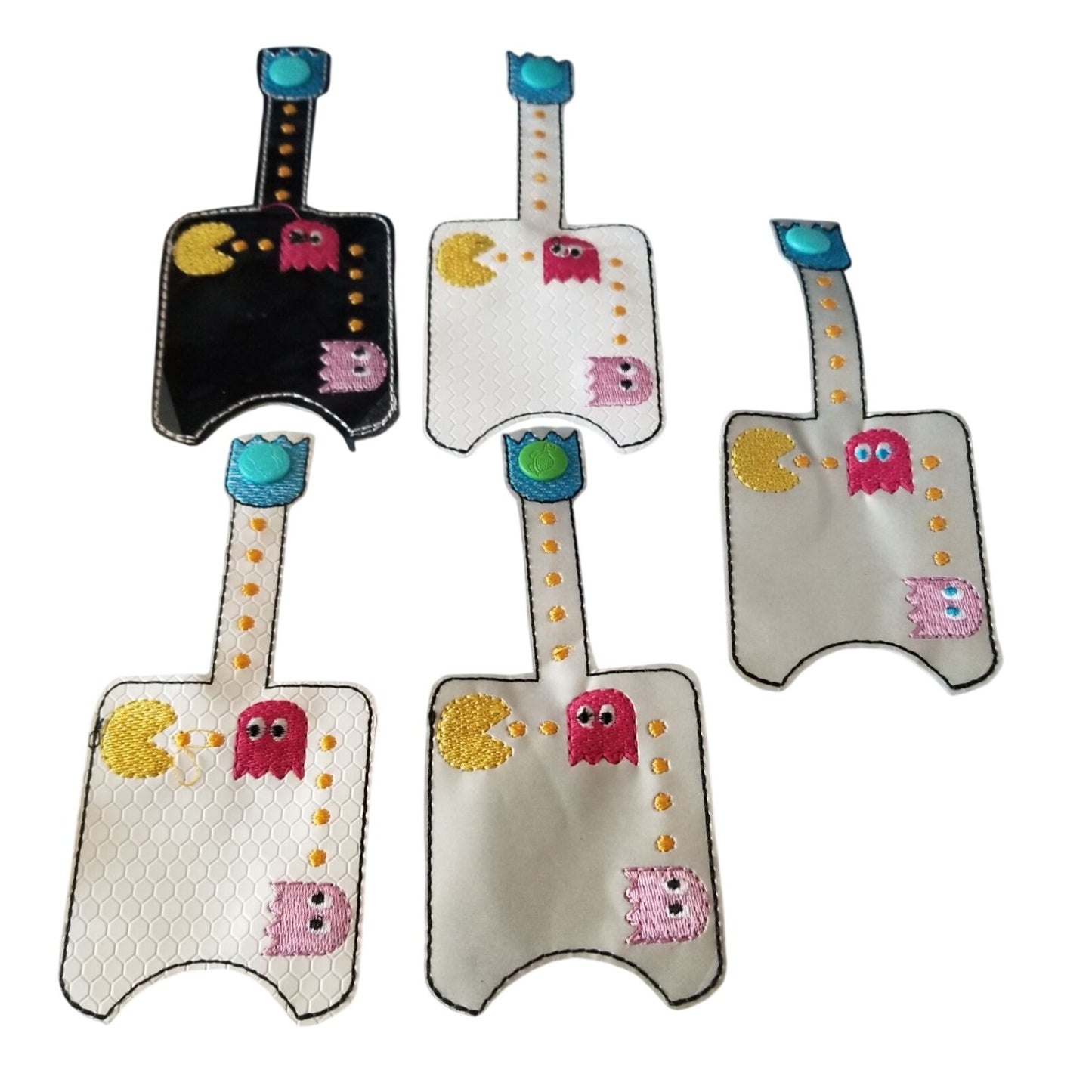 Bath & Body Works 1 oz Hand Sanitizer Set of 5 Pac Man Embroidered Faux Leather Holder