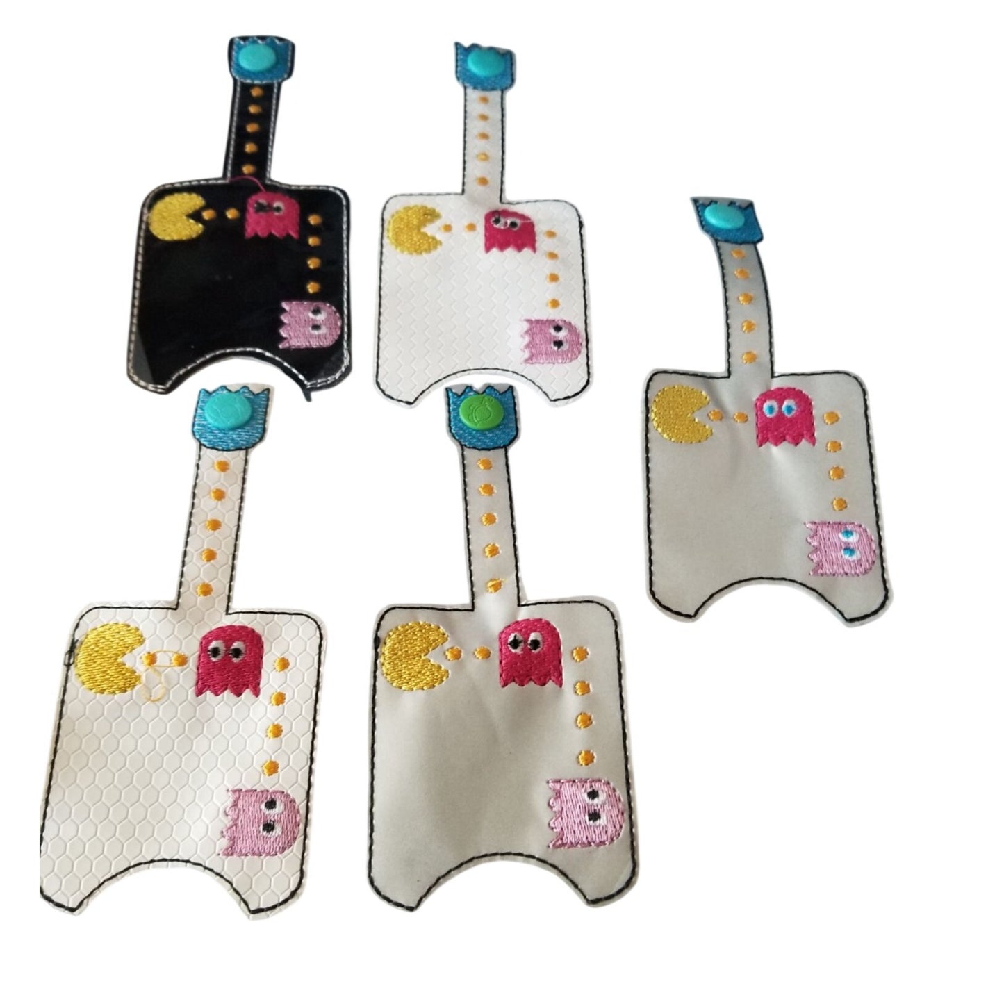 Bath & Body Works 1 oz Hand Sanitizer Set of 5 Pac Man Embroidered Faux Leather Holder