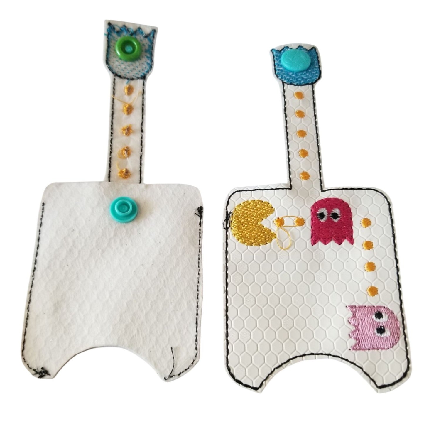 Bath & Body Works 1 oz Hand Sanitizer Set of 5 Pac Man Embroidered Faux Leather Holder