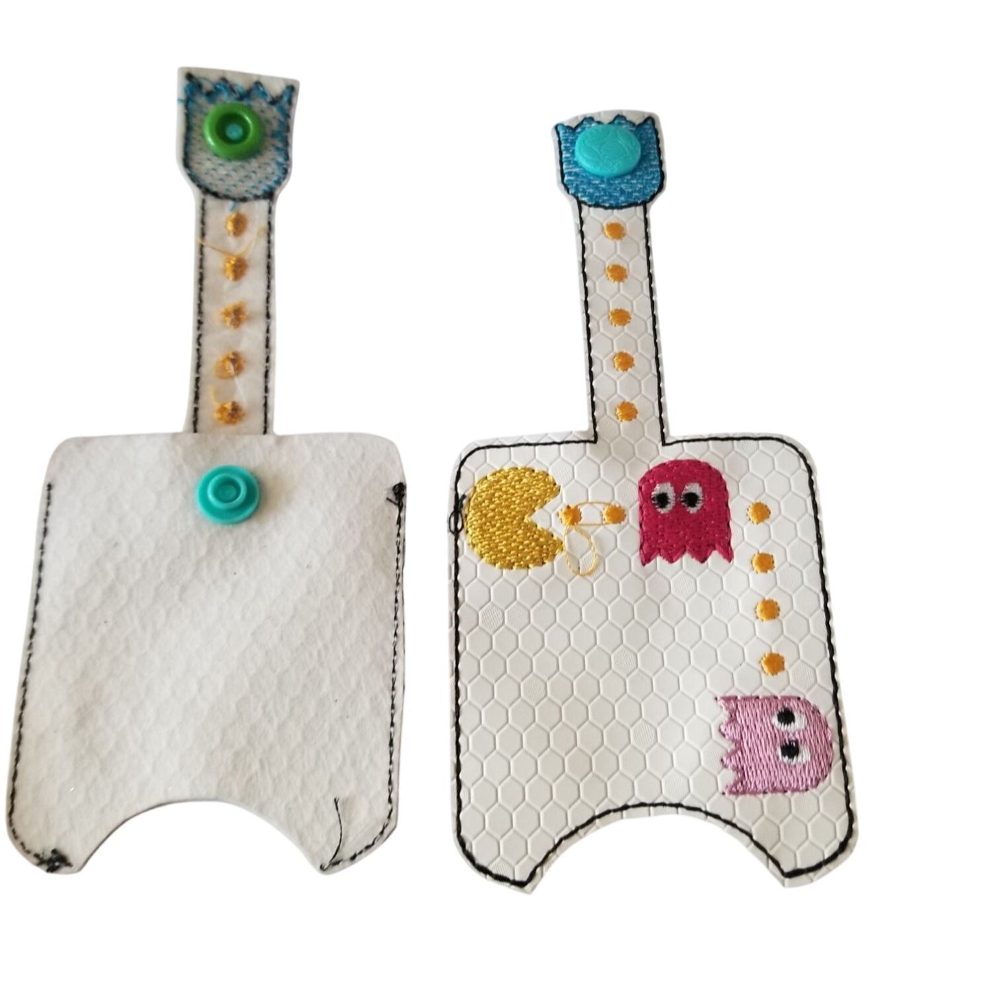 Bath & Body Works 1 oz Hand Sanitizer Set of 5 Pac Man Embroidered Faux Leather Holder