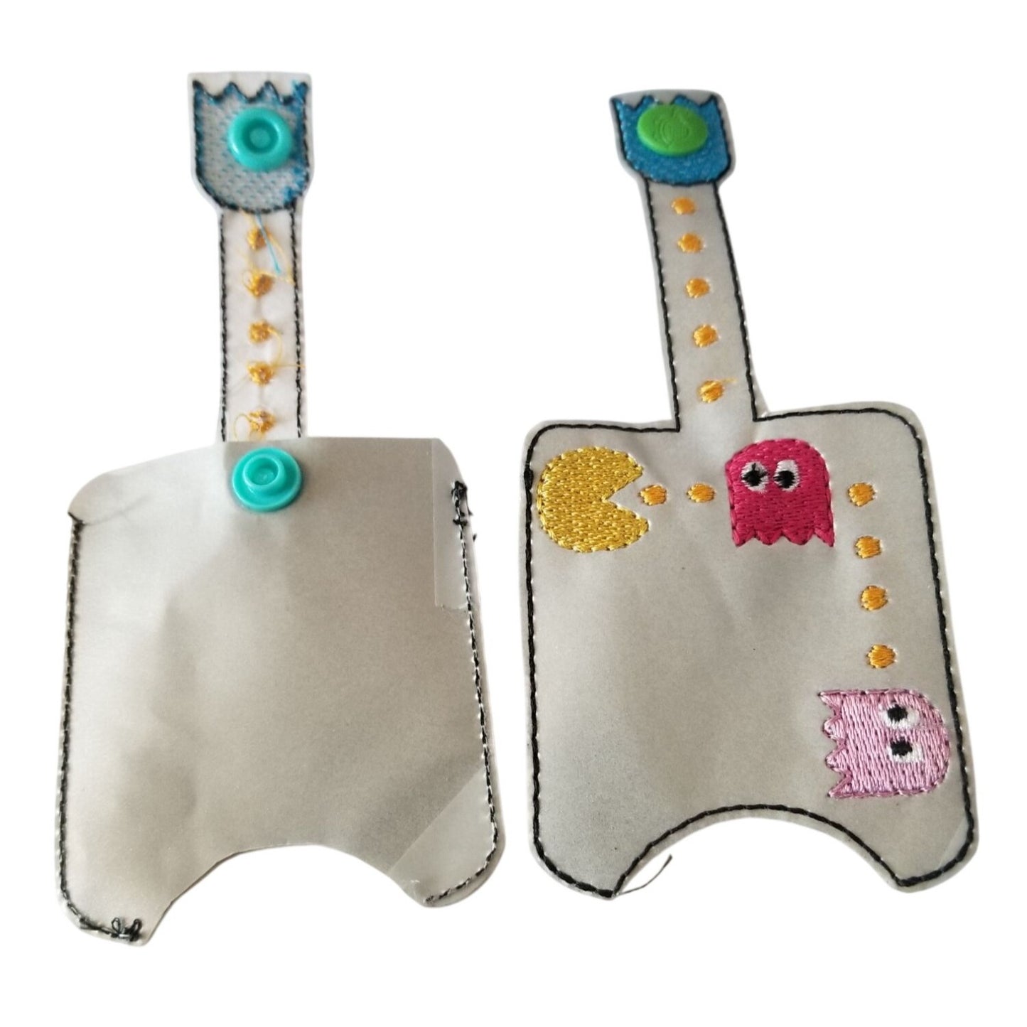 Bath & Body Works 1 oz Hand Sanitizer Set of 5 Pac Man Embroidered Faux Leather Holder