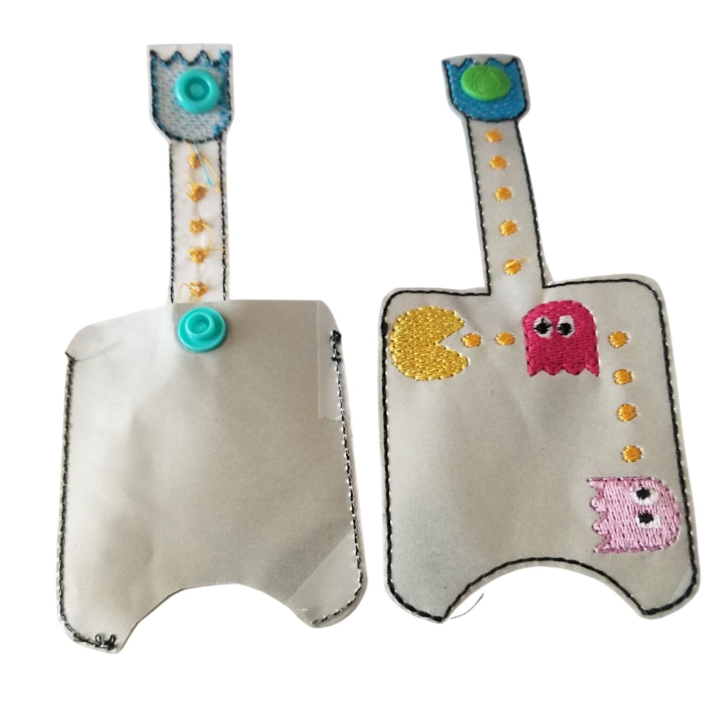 Bath & Body Works 1 oz Hand Sanitizer Set of 5 Pac Man Embroidered Faux Leather Holder
