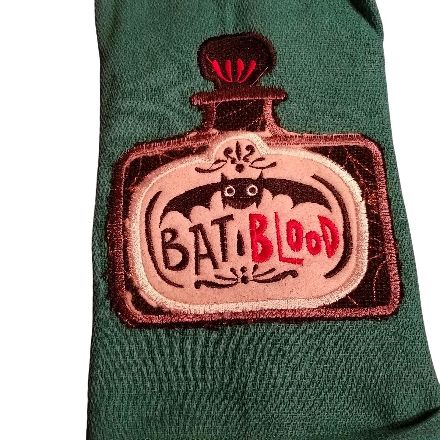 Kitchen Towels  Embroidered set of 2 Green Orange  Bat Blood 16" x 21"