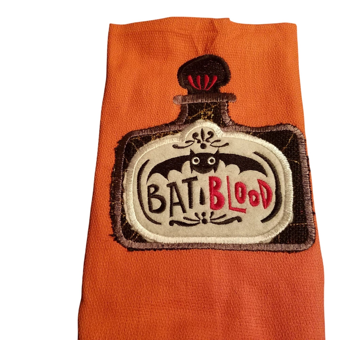 Kitchen Towels  Embroidered set of 2 Green Orange  Bat Blood 16" x 21"
