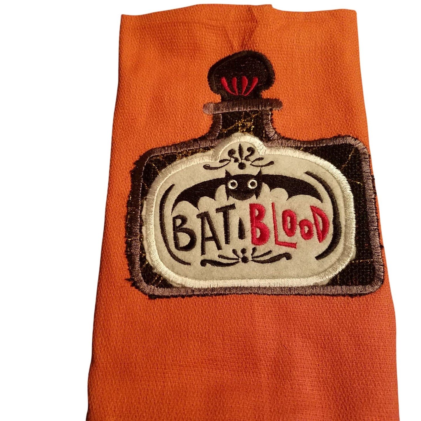 Kitchen Towels  Embroidered set of 2 Green Orange  Bat Blood 16" x 21"