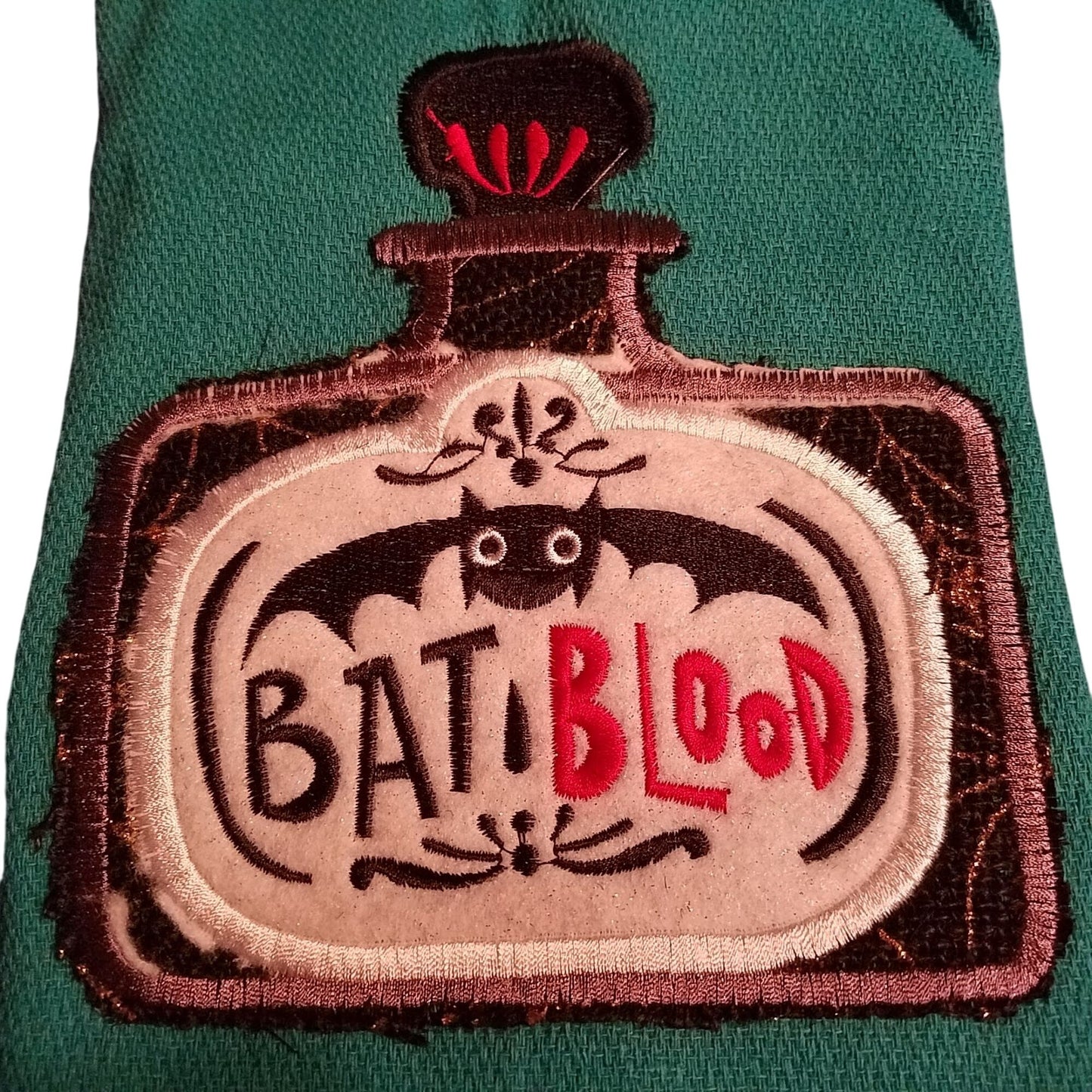 Kitchen Towels  Embroidered set of 2 Green Orange  Bat Blood 16" x 21"