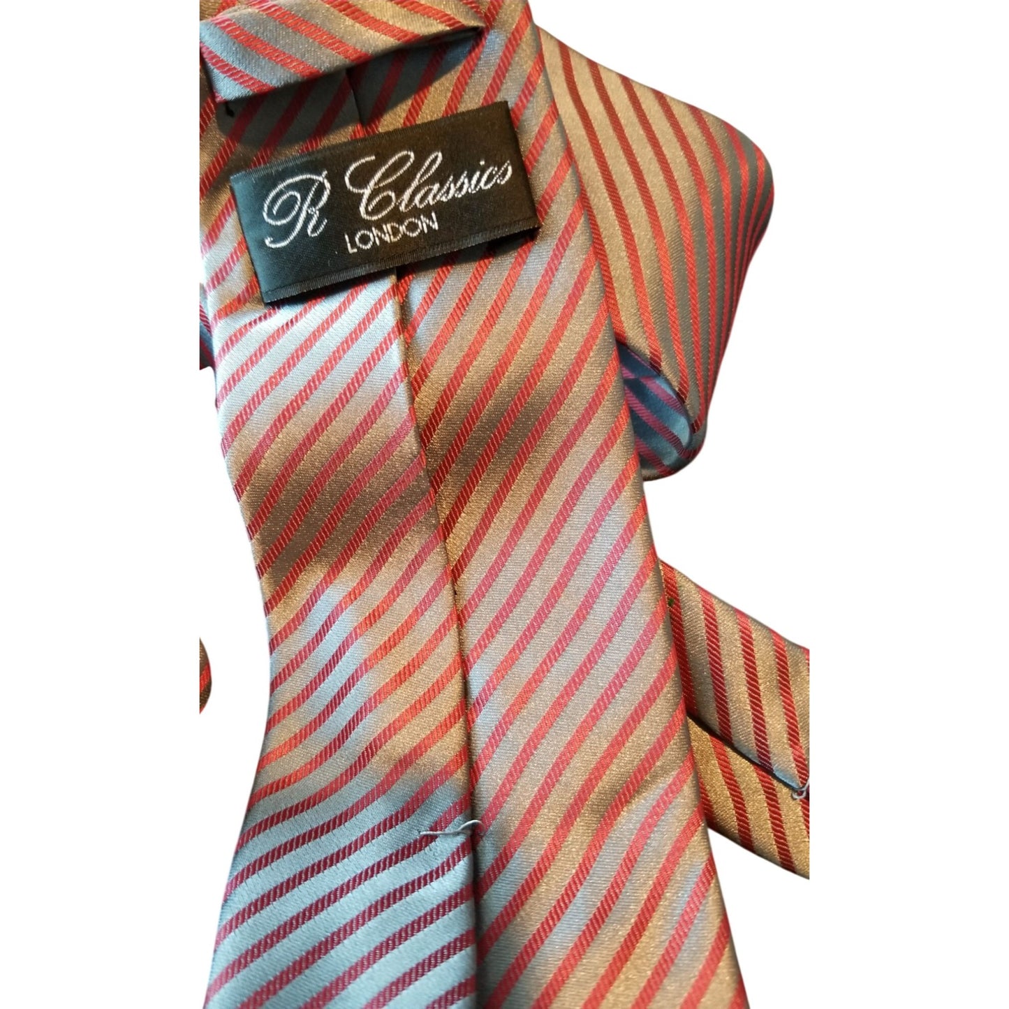 Tie R Classics London Red Silver Stripes # 113   3" x 60"