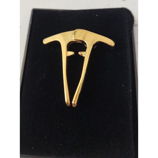Gold Plated Lapel Pin With Unique Abstract Design In Black Velvet Box
