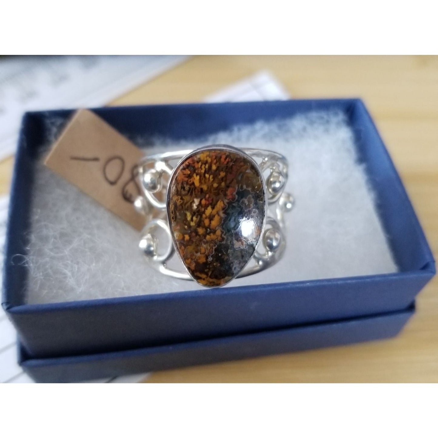 Ring Poppy  Jasper 50 ct  10 Gr Size 13 1/2  10 mm x 20 mm Fran Harr  925 Silver