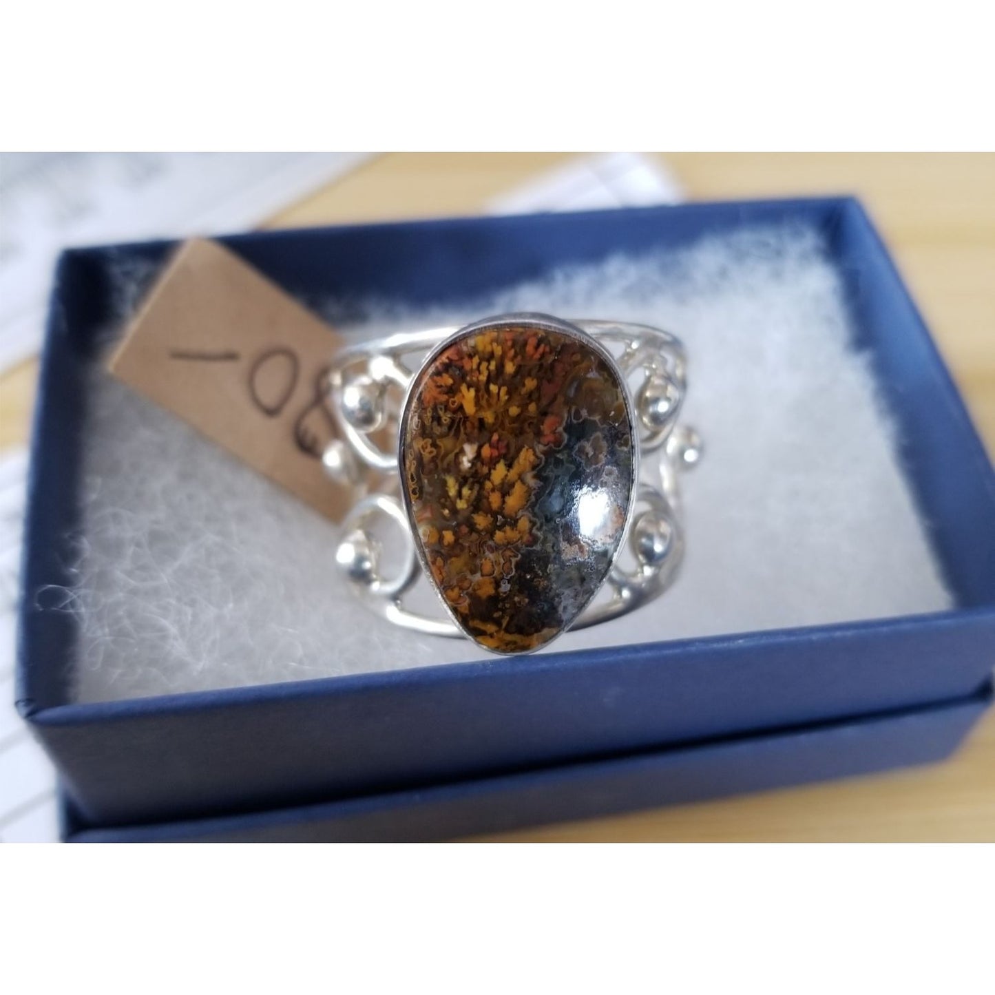 Ring Poppy  Jasper 50 ct  10 Gr Size 13 1/2  10 mm x 20 mm Fran Harr  925 Silver