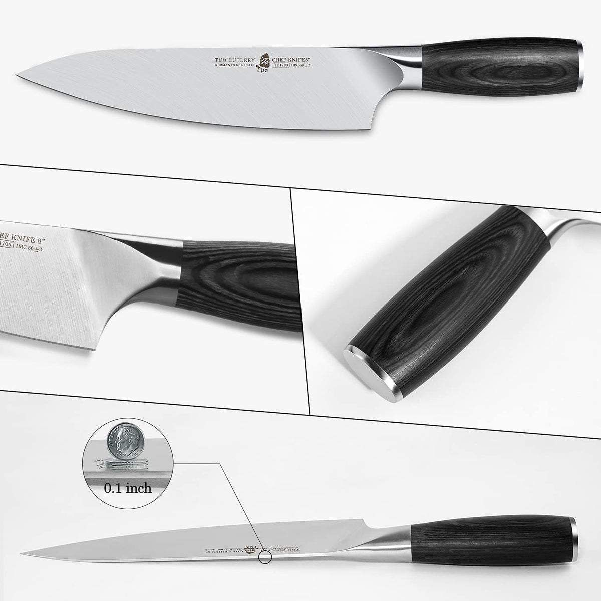 Kitchen Knife 8" TUO Chef Pro Chefs Cooking Knife Japanese Vegetable Cleaver High Carbon German Stainless Steel, Ergonomic Pakkawood Handle