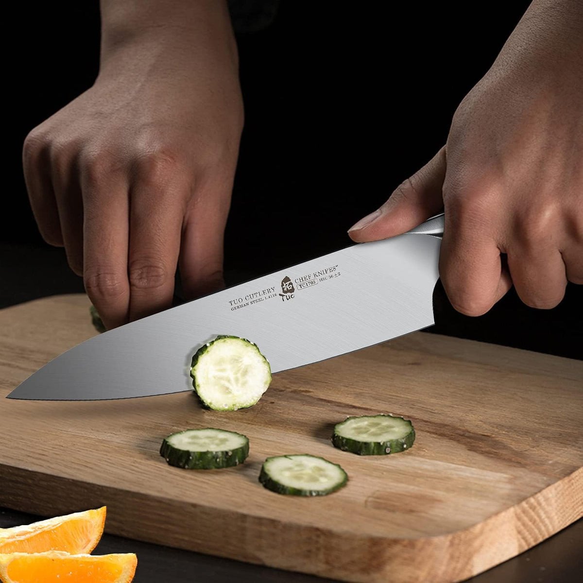 Kitchen Knife 8" TUO Chef Pro Chefs Cooking Knife Japanese Vegetable Cleaver High Carbon German Stainless Steel, Ergonomic Pakkawood Handle