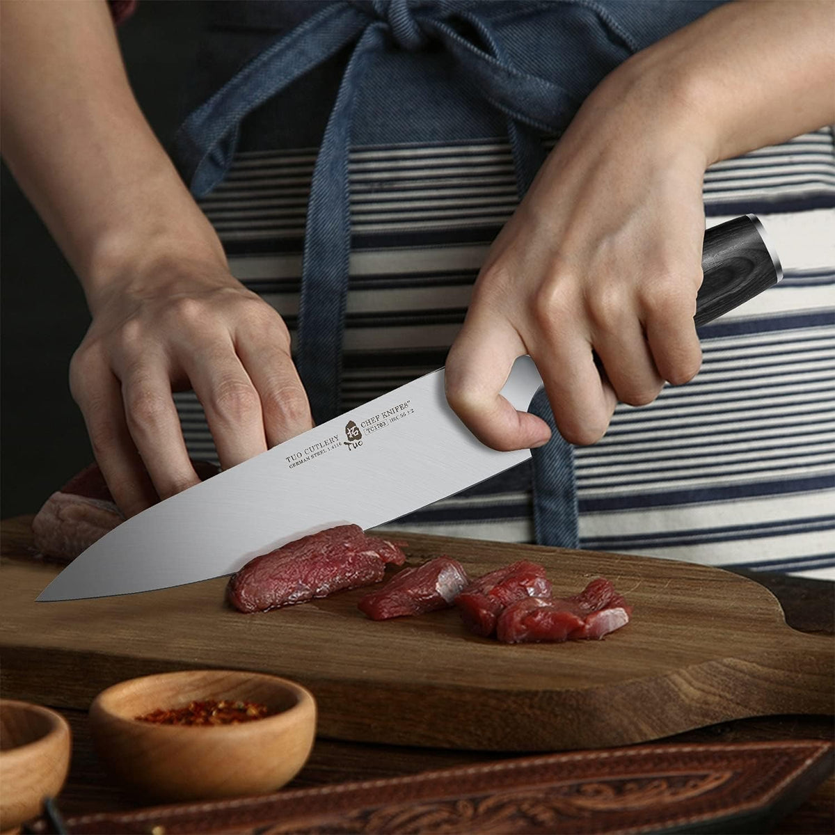 Kitchen Knife 8" TUO Chef Pro Chefs Cooking Knife Japanese Vegetable Cleaver High Carbon German Stainless Steel, Ergonomic Pakkawood Handle